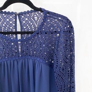 LILY PULITZER Navy Lace Blouse with Bell Sleeves